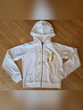 L.A.M.B. by Gwen Stefani White Zip-Up Fleece LOVE Hoodie with Gold Accent